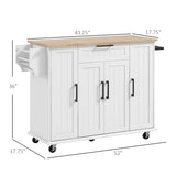 English Elm Homcom Kitchen Island On Wheels, Rolling Kitchen Cart With Rubberwood Top, Drawer, Spice Rack, Towel Rack, Storage Cabinet With Inner Adjustable Shelves, White