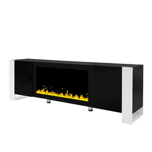 English Elm On-trend Gloss Media Console with Built-in Electric Fireplace for Living Rooms Black SD000029AAB