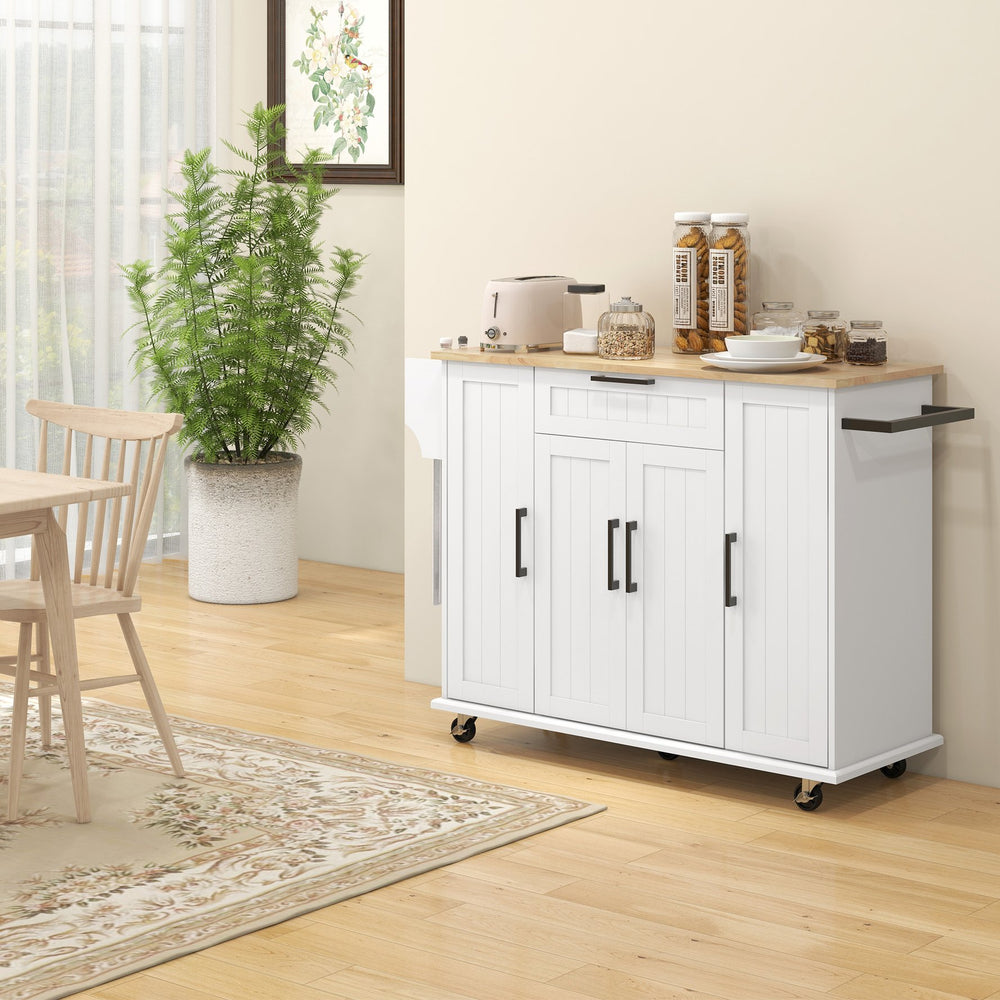 English Elm Homcom Rolling Kitchen Island With Rubberwood Top, Drawer, Storage Cabinet & Spice Rack - Mobile & Stylish W2225P156375