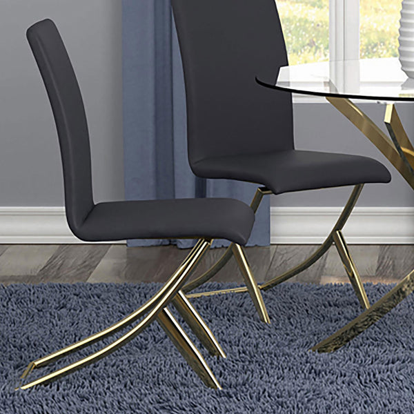 English Elm Black Modern Dining Chairs Set of 4 with Brass Swooping Metal Base, Cushioned PU Seat & Tall Backrest B062S00322