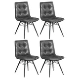 Set of 4 Mid-Century Modern Tufted Dining Chairs in Charcoal & Gunmetal