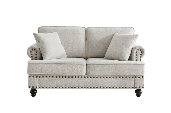 English Elm 61" Chenille Loveseat with Nailhead Trim Plush Two Seat Sofa for Modern Living Rooms White W1708S00024