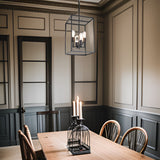 English Elm 4 Light Large Industrial Metal Farmhouse Pendant Light Black Square Wide Cage Chandelier With Painted Finish