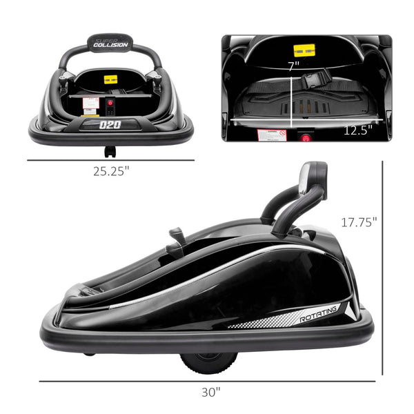 English Elm Aosom 12v Toddler Ride on Bumper Car with Dual Motors 360 Spin Led Glow Black W2225P156331