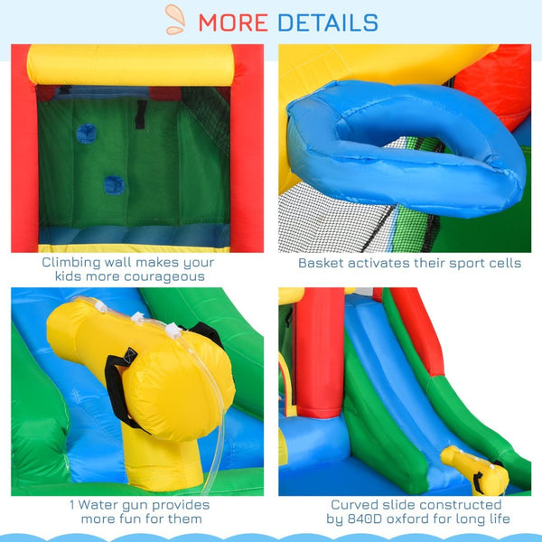 English Elm Outsunny 6in1 Inflatable Bounce House Water Slide Pool Backyard Kids Summer Fun W2225P156337