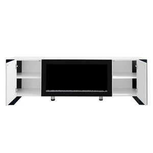 English Elm On-trend Gloss Media Console with Built-in Electric Fireplace for Living Rooms White SD000029AAK