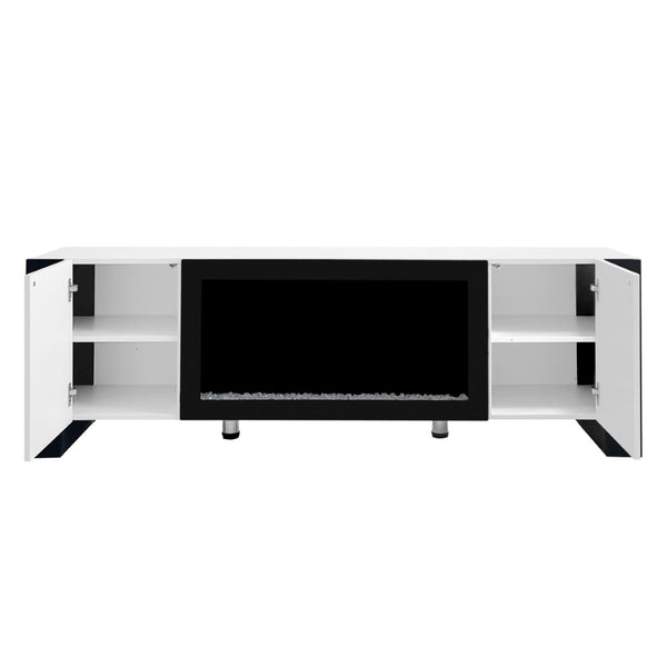 English Elm On-trend Gloss Media Console with Built-in Electric Fireplace for Living Rooms White SD000029AAK