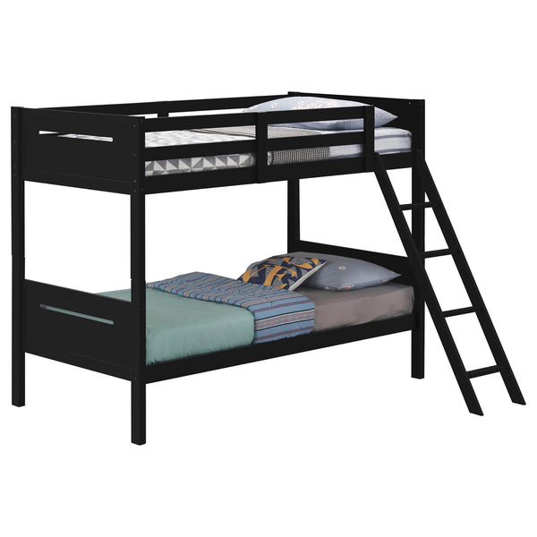 English Elm Black Twin/Twin Bunk Bed Modern Rubberwood Frame with Angled Ladder, Full Guardrails, 400 lb Tested Capacity B062S00335