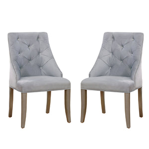 English Elm Set of 2 Flannelette Upholstered Dining Chairs in Distressed Silver Gray Finish with Plush Cushions B016P156209