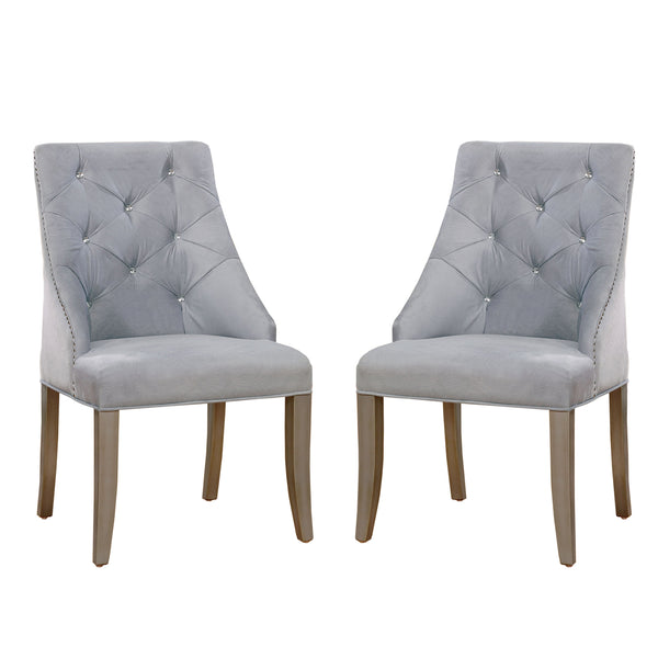 English Elm Set of 2 Flannelette Upholstered Dining Chairs in Distressed Silver Gray Finish with Plush Cushions B016P156209