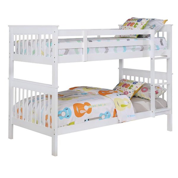 English Elm White Twin/Twin Slatted Bunk Bed — Modern Space-Saving Pine Frame, Vertical Rail Design, 400 lb Capacity B062S00331