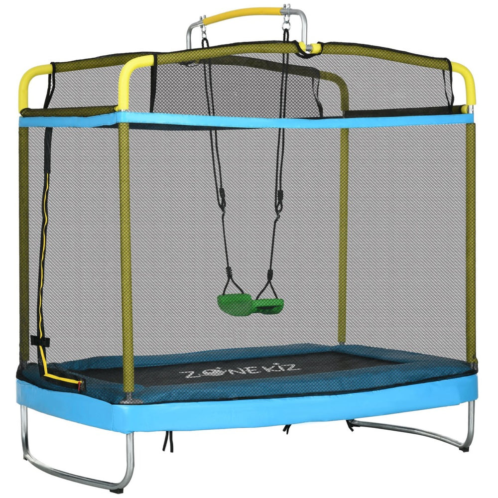 English Elm Qaba 3in1 Kids Rectangular Trampoline with Gymnastics Bar Swing and Safety Net W2225P156303