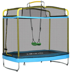 English Elm Qaba 3in1 Kids Rectangular Trampoline with Gymnastics Bar Swing and Safety Net W2225P156303