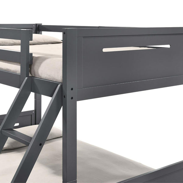 English Elm Grey Twin/Full Bunk Bed with Built-In Ladder, Modern Rubberwood Frame, Guardrails, Safe Durable Design B062S00346