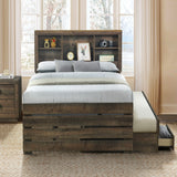 Hearth and Haven Radiate Twin Size Bookcase Captain Bed with 3 Drawers and Trundle, Rustic Brown BS316105AAD