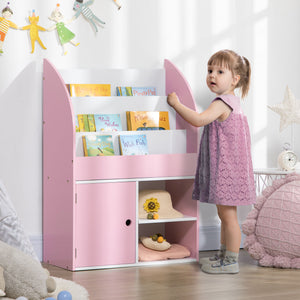 English Elm Qaba Kids Bookshelf with Cabinet and Triple-Tier Shelves for Toys, Durable MDF Storage for Ages 3-8 Pink W2225P156295