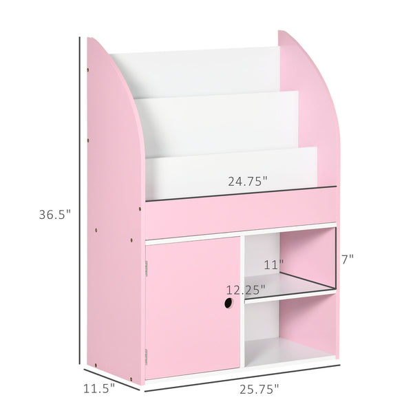 English Elm Qaba Kids Bookshelf with Cabinet and Triple-Tier Shelves for Toys, Durable MDF Storage for Ages 3-8 Pink W2225P156295