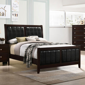 English Elm Cappuccino Mid-Century Black Tufted Full Panel Bed with Leatherette Headboard, Curved Legs Elegance B062S00358