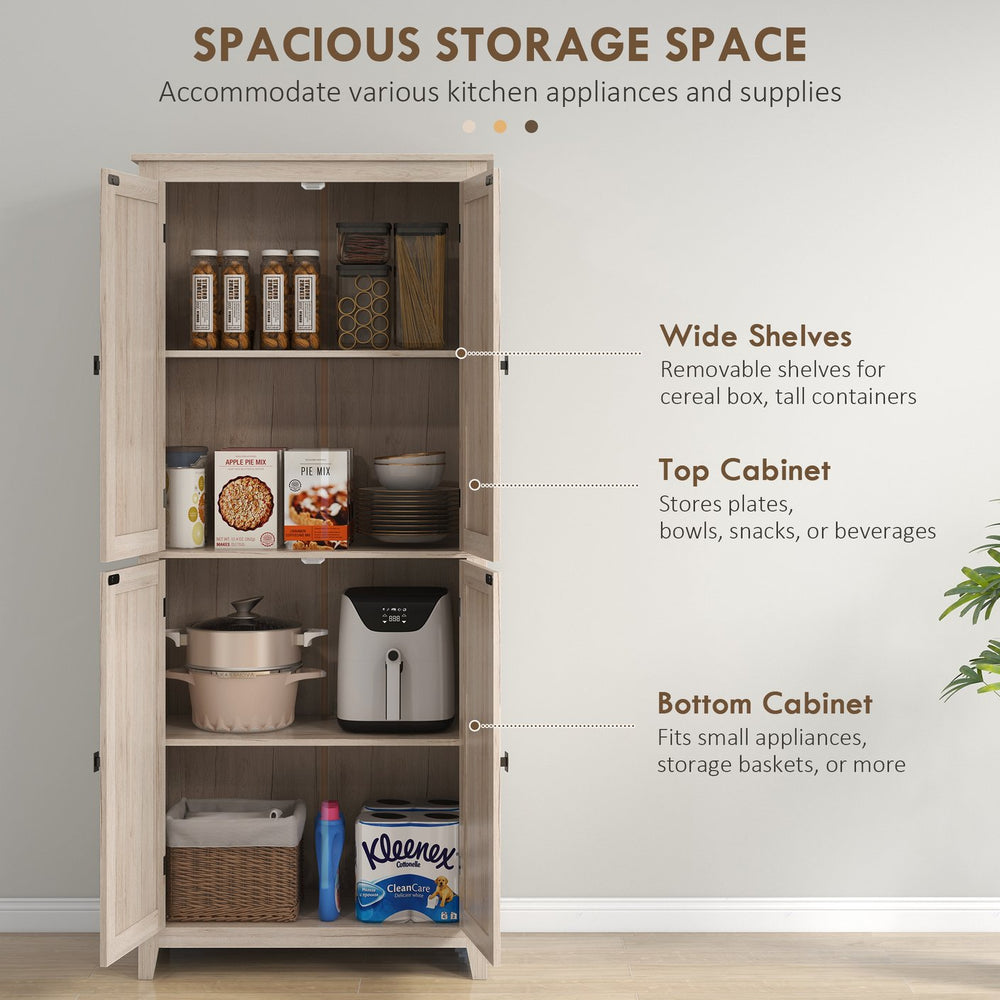 English Elm HOMCOM 72" Freestanding 4-Door Kitchen Pantry Cabinet with 4 Tiers, Adjustable Shelves & Anti-Tip Strap W2225P156379