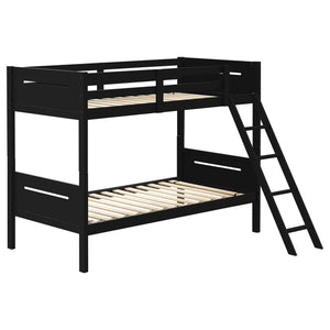 English Elm Black Twin/Twin Bunk Bed Modern Rubberwood Frame with Angled Ladder, Full Guardrails, 400 lb Tested Capacity B062S00335