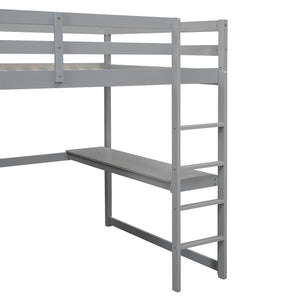 English Elm Wood Full Size Loft Bed with Built-in Wardrobe, Desk, Shelves and Drawers for Organized Rooms Gray GX000445AAE
