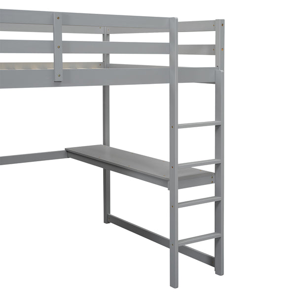 English Elm Wood Full Size Loft Bed with Built-in Wardrobe, Desk, Shelves and Drawers for Organized Rooms Gray GX000445AAE