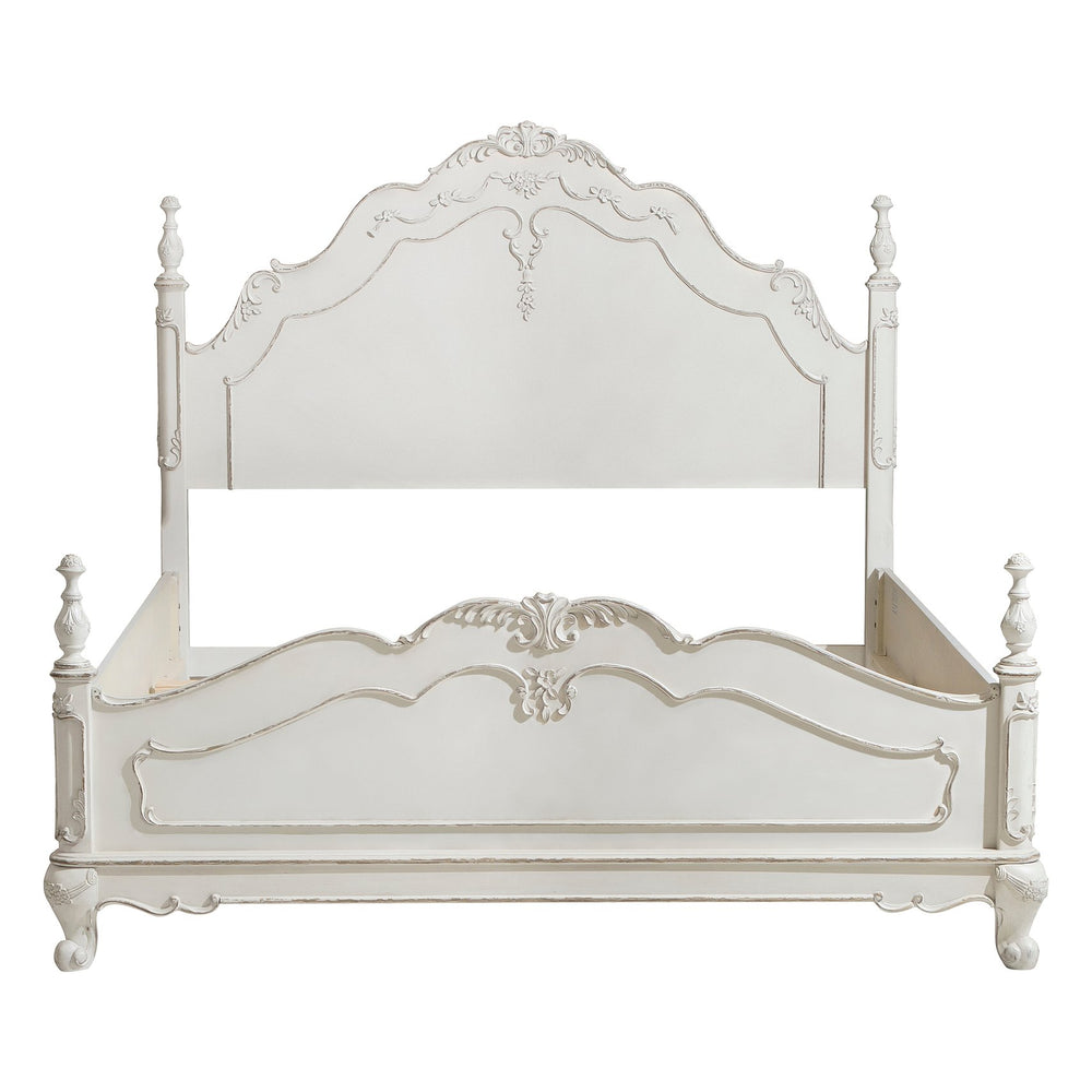 English Elm Victorian Cinderella Full Bed Antique White with Floral Carvings, Classic Post Finials, Fairy‑Tale Charm B011S00719