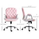 English Elm Vinsetto Velvet Home Office Chair, Button Tufted Desk Chair With Padded Armrests, Adjustable Height and Swivel Wheels, Pink