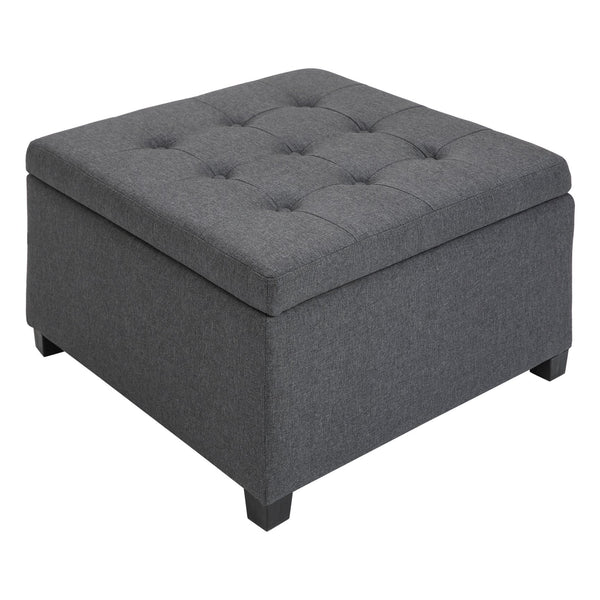 English Elm HOMCOM Tufted Storage Ottoman with Flip-Top Lid, Linen-Feel Upholstery, Safe Hinge & 330lb Capacity W2225P156376