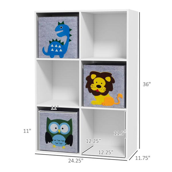 English Elm Qaba Kids Toy Organizer Bookcase with 6 Cubes & Animal Motifs, Sturdy MDF, Anti-Tip, Easy Assembly W2225P156299