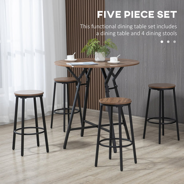 English Elm Homcom Industrial 5-Piece Bar Table & Stools Set - Space-Saving Dining For Kitchen & Pub Areas W2225P156370