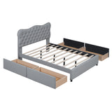 Sable Full Size PU Leather Upholstered Platform Bed with 4 Drawers and Button Tufted Headboard