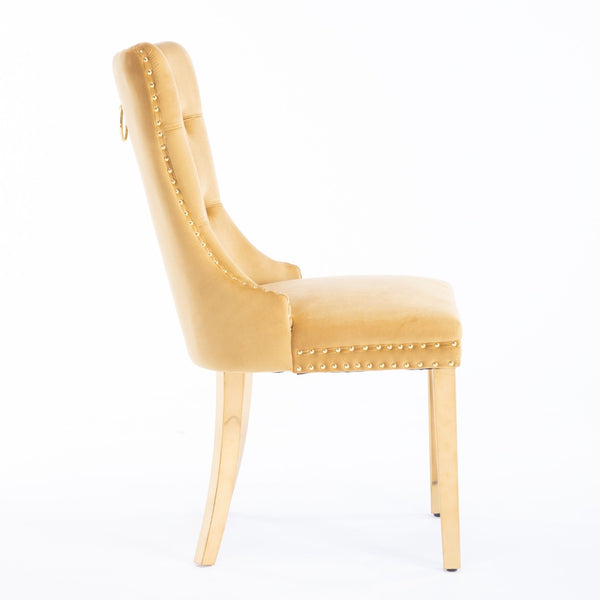 English Elm A&a Velvet Tufted Dining Chairs with Gold Plated Legs and Nailhead Trim Set of 2 W1143P151483