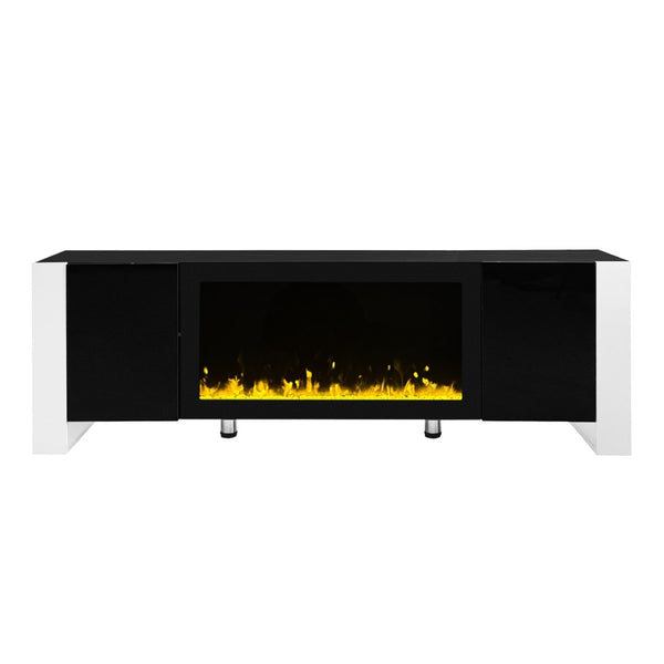 English Elm Tv Stand with Built-in Electric Fireplace Insert Minimalist Living Room Cabinet Black WF314585AAB