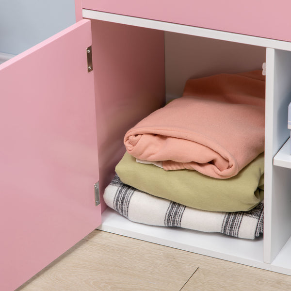 English Elm Qaba Kids Bookshelf with Cabinet and Triple-Tier Shelves for Toys, Durable MDF Storage for Ages 3-8 Pink W2225P156295