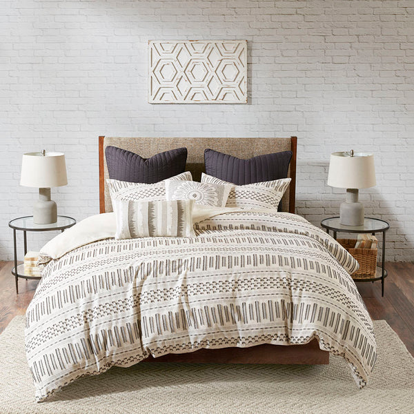 English Elm Cotton Rhea Jacquard Comforter Mini Set for Full/Queen — 100% Cotton OEKO‑TEX, Farmhouse Striped Charm Ivory+Charcoal 21.65 L x 22.44 W x 9.45 H B035128811