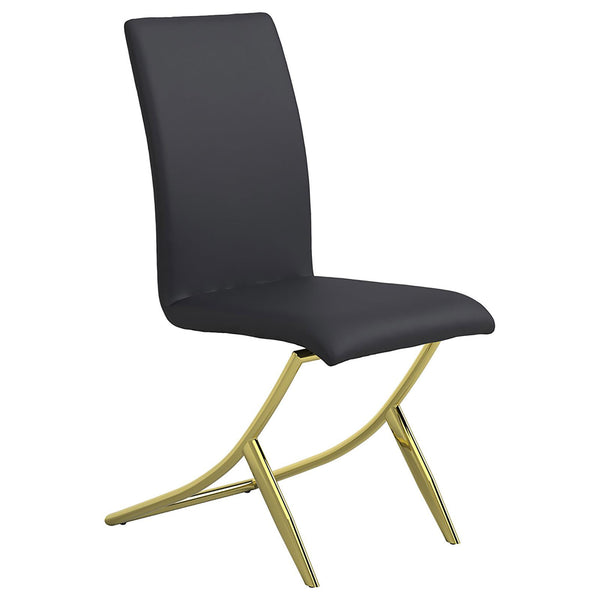 English Elm Black Modern Dining Chairs Set of 4 with Brass Swooping Metal Base, Cushioned PU Seat & Tall Backrest B062S00322