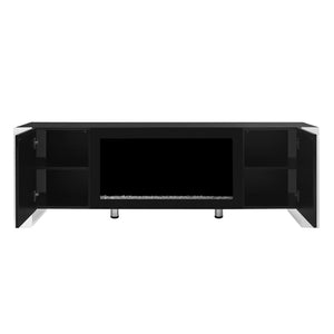English Elm On-trend Gloss Media Console with Built-in Electric Fireplace for Living Rooms Black SD000029AAB