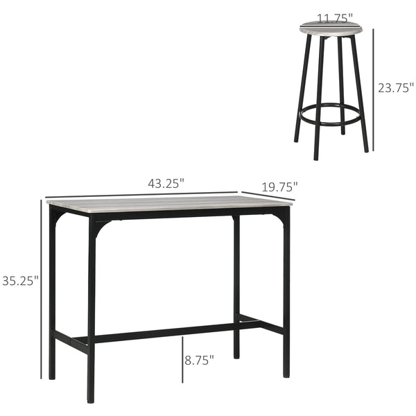 English Elm HOMCOM Rustic 5-Piece Counter Height Bar Set with 43.25" Wood Top & 4 Stools, Industrial Gray Finish W2225P156386
