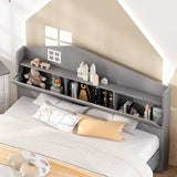 Hearth and Haven Wooden Twin Size House Bed with Storage Headboard , Kids Bed with Storage Shelf, Grey WF311841AAE
