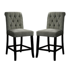 English Elm Set of 2 Counter Height Dining Chairs Antique Black Wood, Padded Gray Linen-Style Seats with Tilted Legs B016P156580