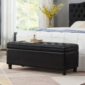 English Elm Upholstered Tufted Linen Storage Bench with Spindle Legs for Bedroom Entryway W2186P151305