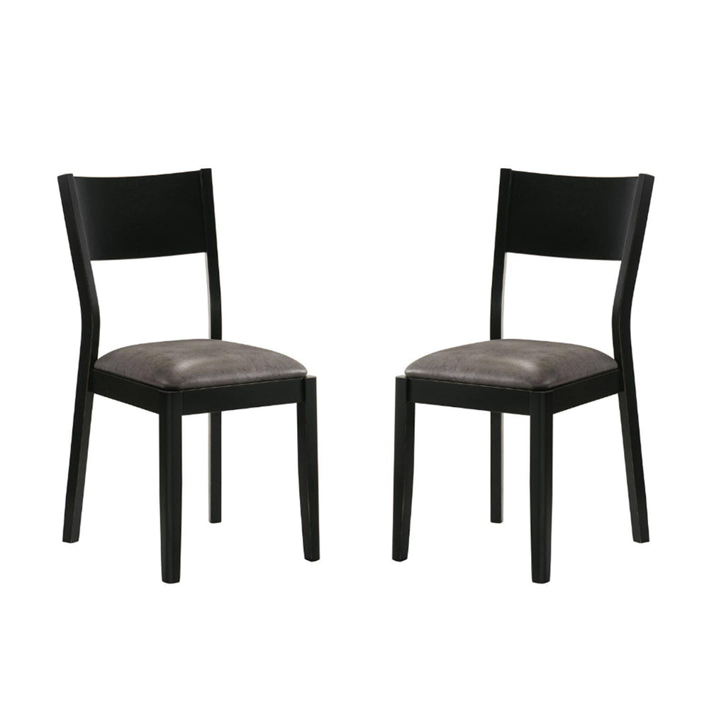 English Elm Set of 2 Mid-Century Modern Padded Dining Chairs with Black Angled Backs and Gray Leatherette Seats B016P156572