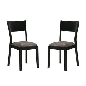 English Elm Set of 2 Mid-Century Modern Padded Dining Chairs with Black Angled Backs and Gray Leatherette Seats B016P156572