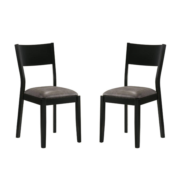 English Elm Set of 2 Mid-Century Modern Padded Dining Chairs with Black Angled Backs and Gray Leatherette Seats B016P156572