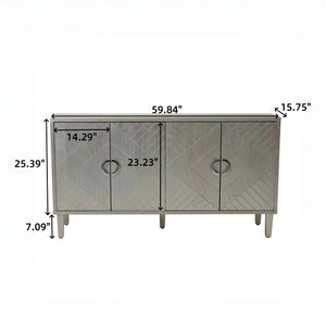 English Elm Stylish 4-Door Storage Cabinet with Pine Legs and MDF Veneer — Mid-Century Console for Living Rooms Champagne W757P144373