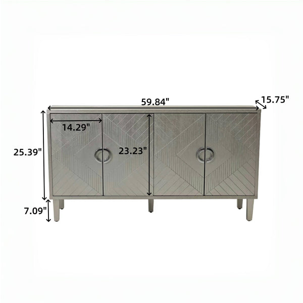 English Elm Stylish 4-Door Storage Cabinet with Pine Legs and MDF Veneer — Mid-Century Console for Living Rooms Champagne W757P144373