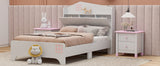 English Elm Wooden Twin Size House Bed With Storage Headboard ,Kids Bed With Storage Shelf, White