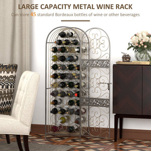 English Elm Homcom 45 Bottle Wrought Iron Jail Wine Rack with Scrollwork and Antique Bronze Finish W2225P156400