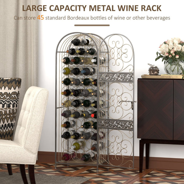 English Elm Homcom 45 Bottle Wrought Iron Jail Wine Rack with Scrollwork and Antique Bronze Finish W2225P156400